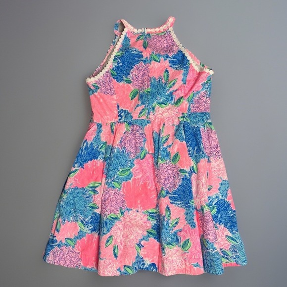 Lilly Pulitzer Girls Size 14 Little Kinley Dress Beach House Blooms Pink Blue - Picture 3 of 5